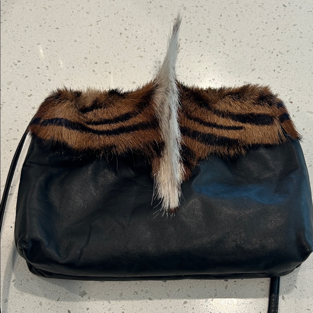 Black and Brown Fur Accent Women's Bag